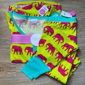 Pink Parade elephant print thermal pajama set NWT